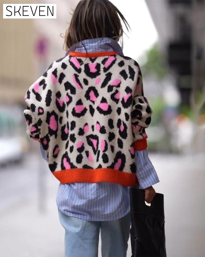 Long sleeve sweater with leopard print 2023 f/w 23BF clothes discount spring Sweaters sweaters & cardigans Tops/Blouses