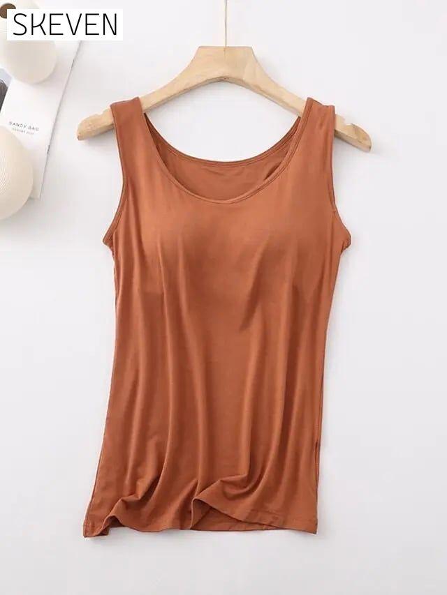 Women's Tank Top with Built-In Bra, Sleeveless Casual Basic Round Neck Regular