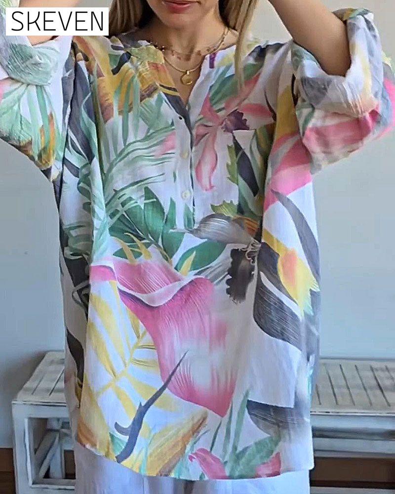 Button V-Neck Blouse