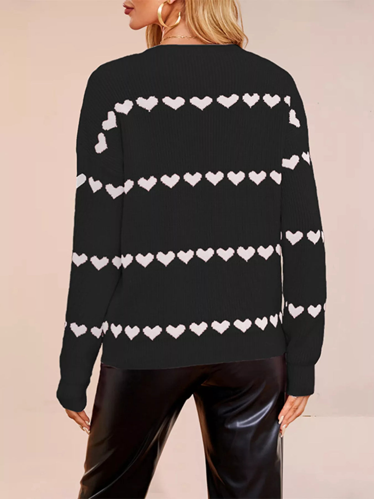 Heart Pattern Dropped Shoulder Sweater
