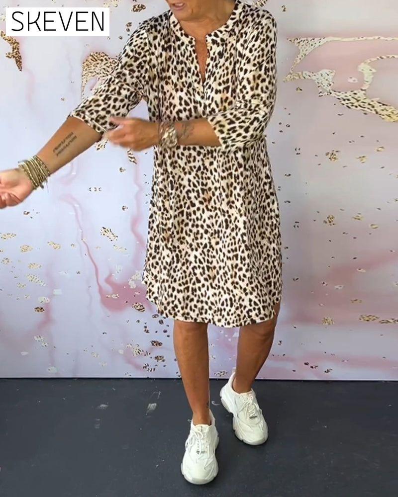 Casual leopard print v-neck dress 202466 casual dresses spring summer