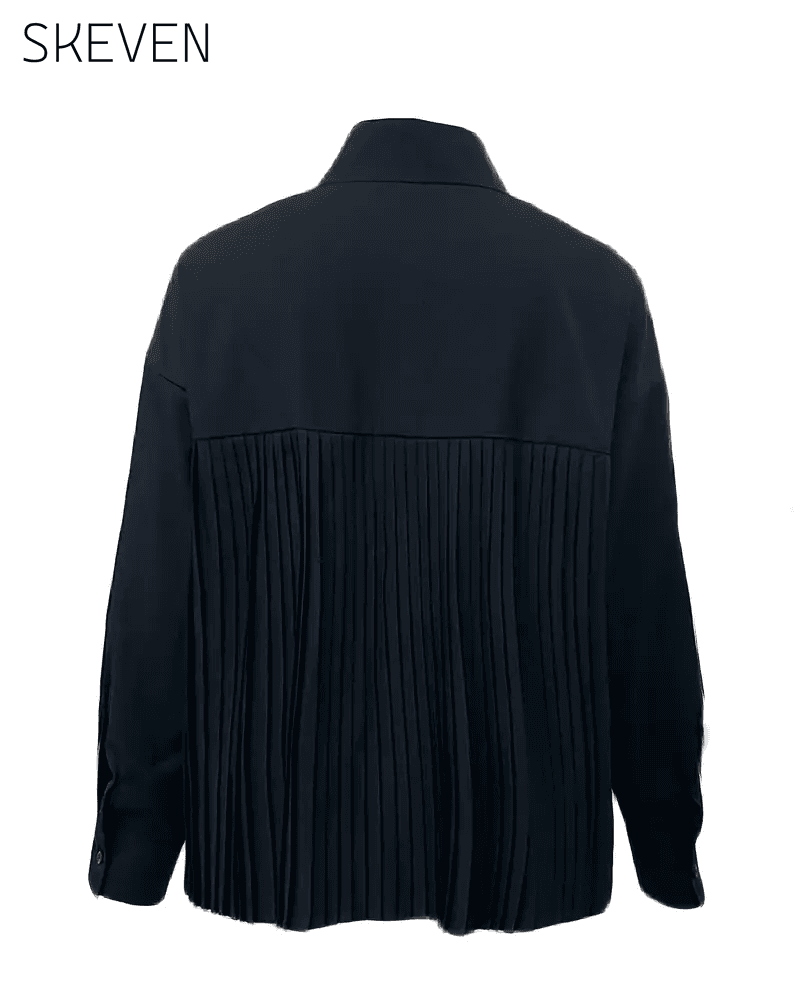 Stylish Solid Color Pleated Blouse
