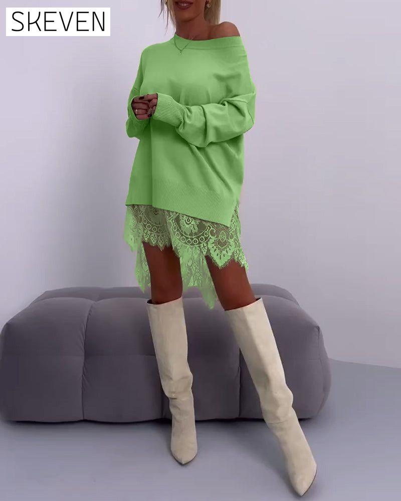 Schmal geschnittener, schulterfreier Pullover in Unifarbe