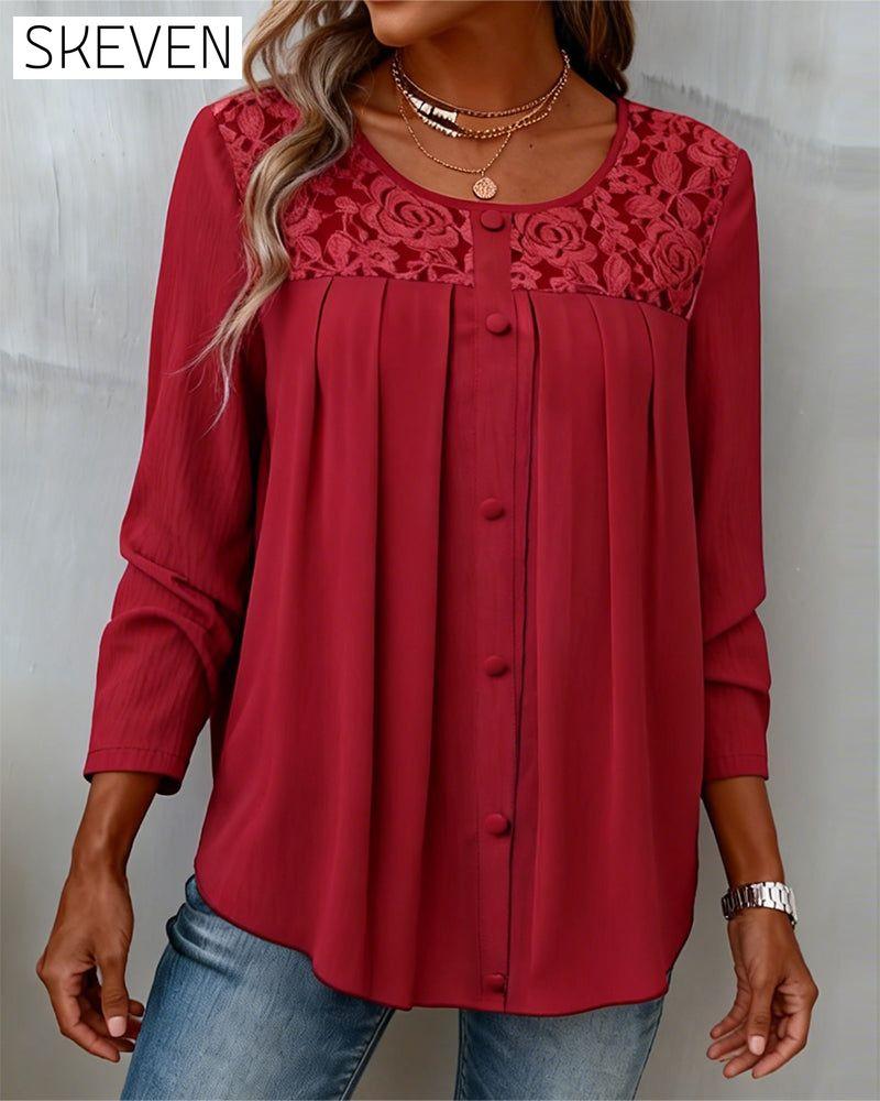 Long-Sleeved Loose-Fitting Pleated Top