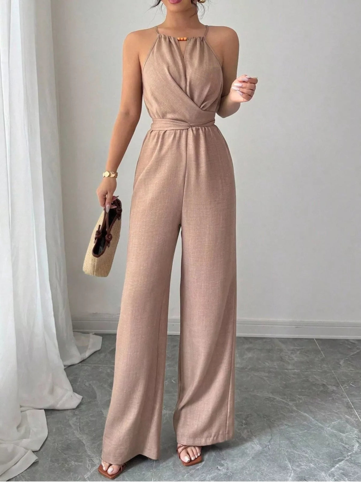 Sleeveless Tie Waist Wide-Leg Jumpsuit