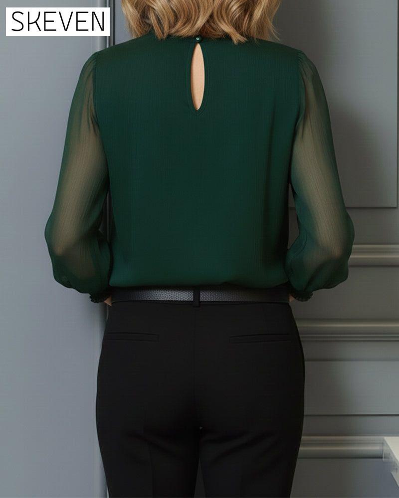 Solid Color Long-Sleeved Versatile Blouse