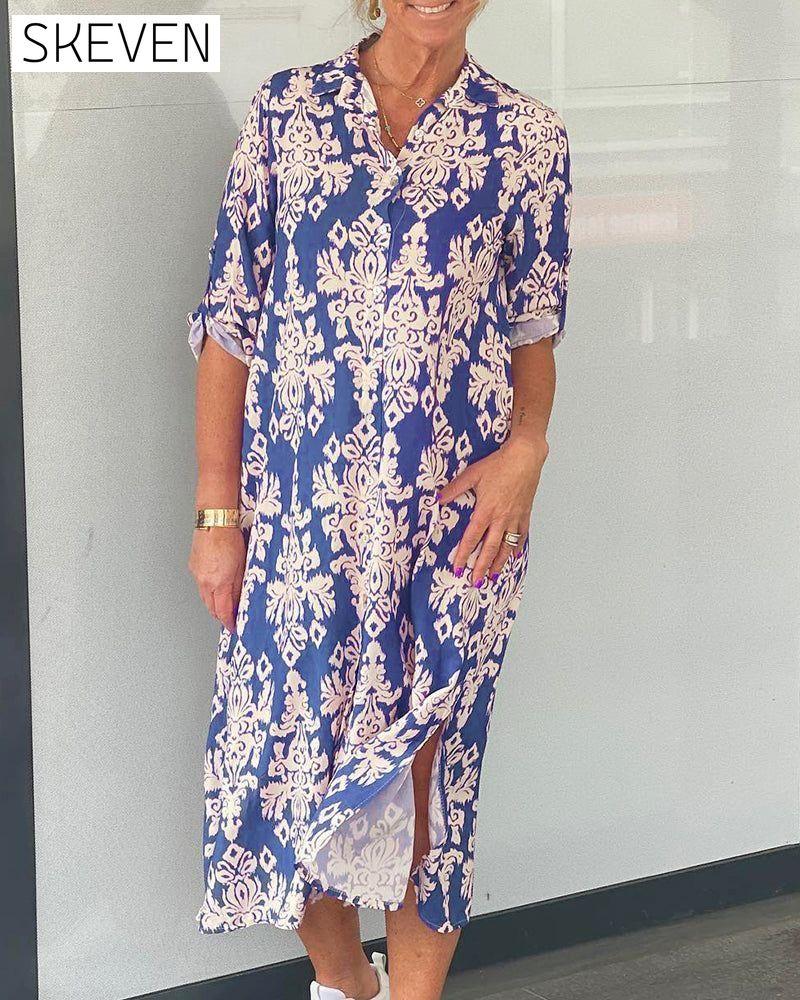Floral print slit dress Blue 23BF Casual Dresses Clothes Dresses Spring Summer