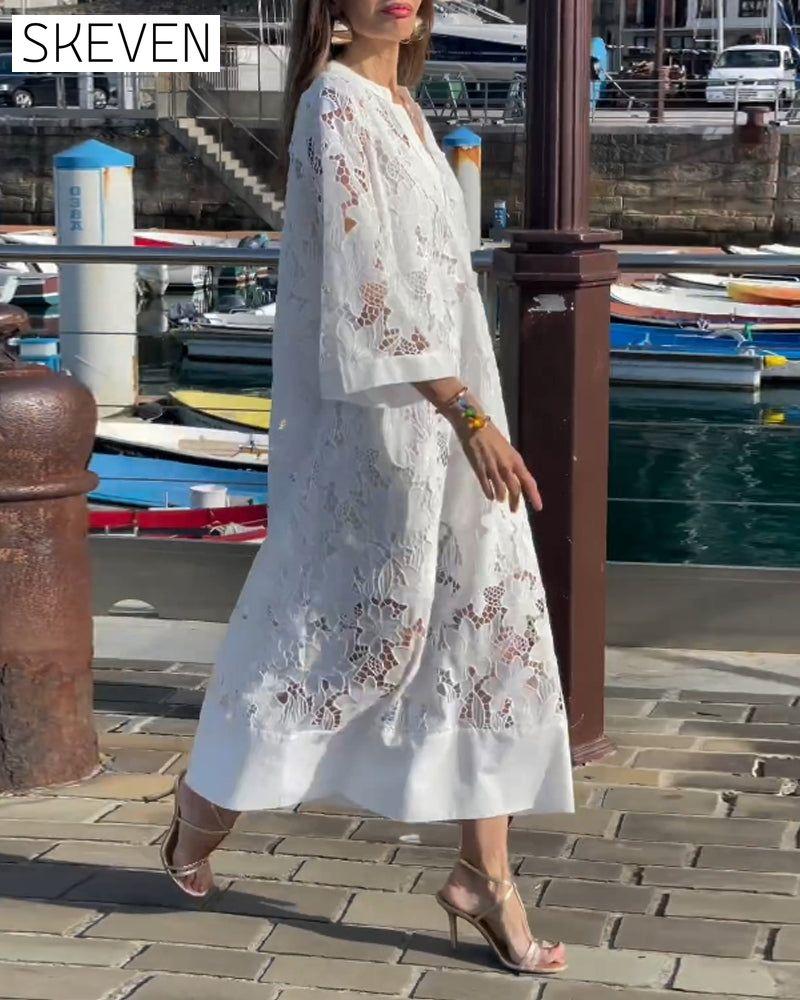 Lace flower solid color dress 202466 casual dresses spring summer