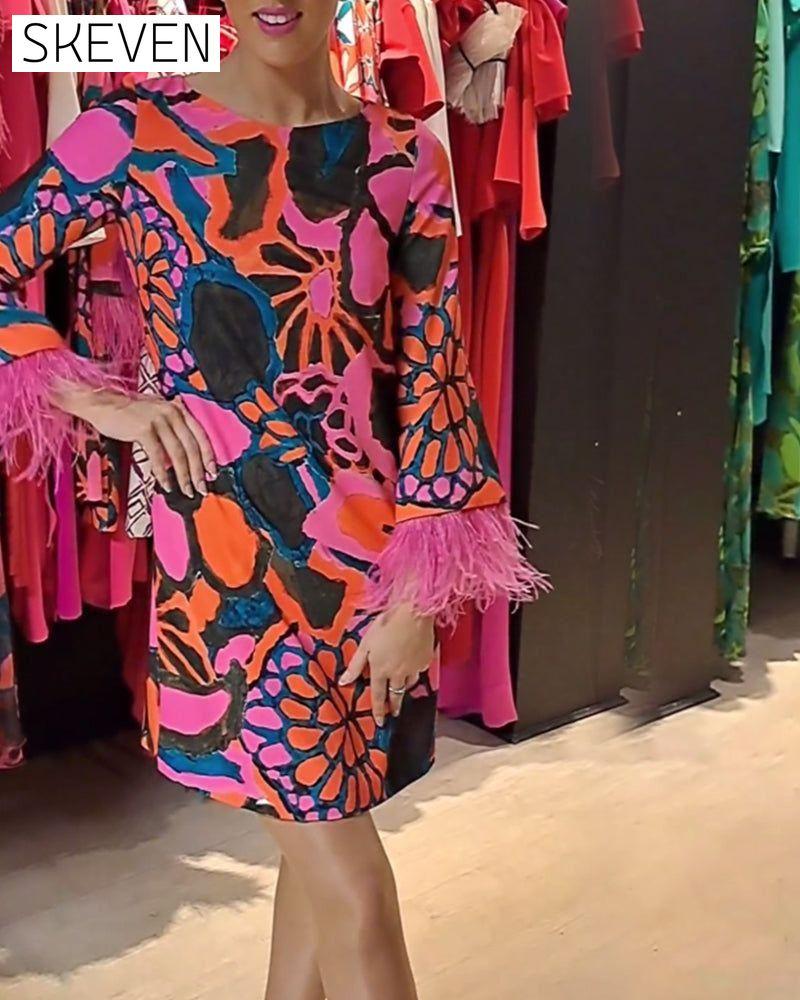 Women's colorful printed fringed dress akupressurmassage casual dresses spring
