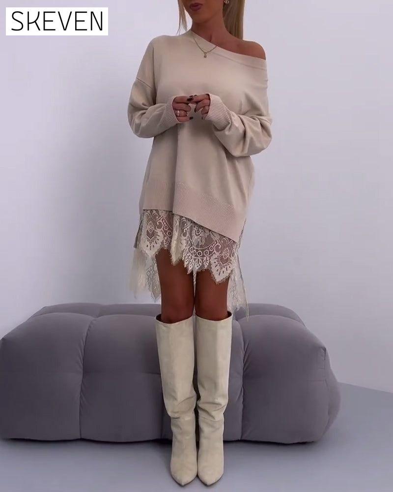 Schmal geschnittener, schulterfreier Pullover in Unifarbe