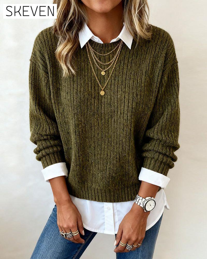 Pullover mit Hemdkragen und Patchwork-Design