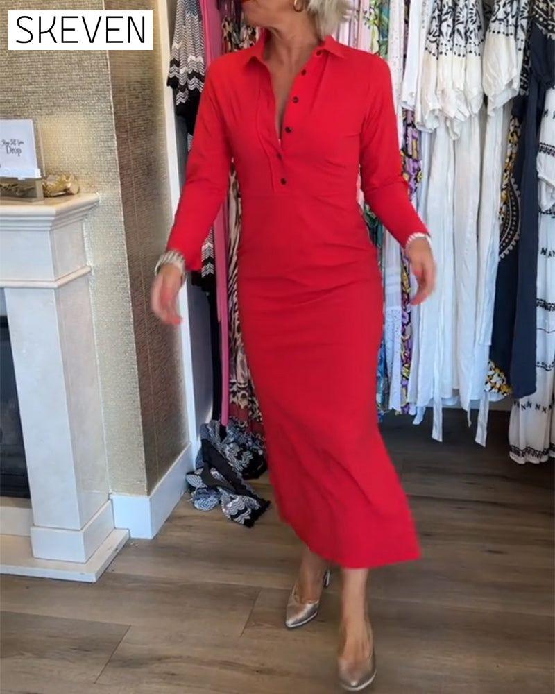 Solid color slit elegant dress