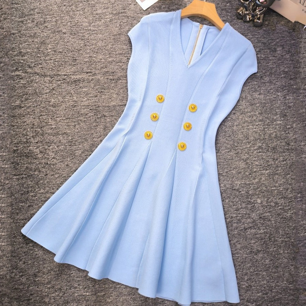 V-Neck High Waisted Knit Mini Dress