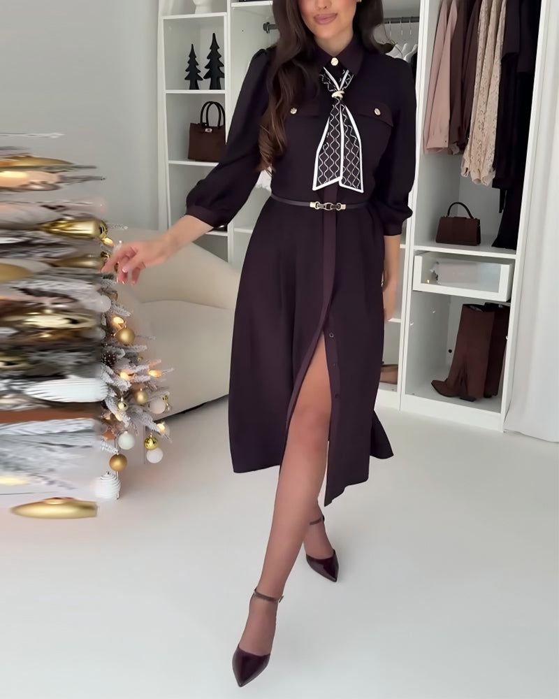 Elegant Lapel Long Sleeve Dress