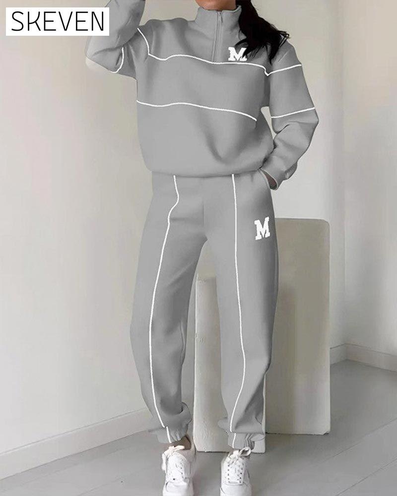 Women's Casual Letter M Long Sleeve Two Piece Set
