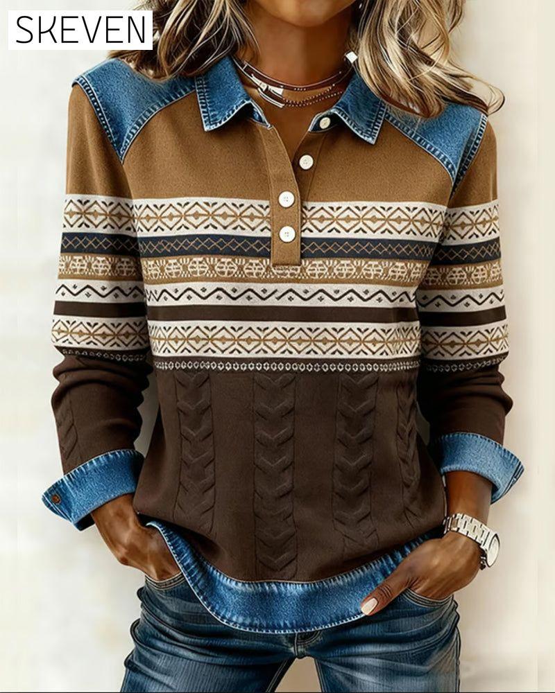 Sweatshirt mit Knopfleiste und Farbblock-Design