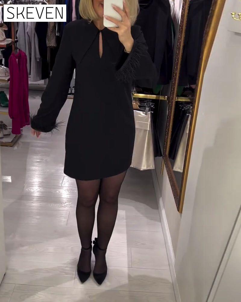 Solid Color Straight-Cut Long-Sleeved Dress