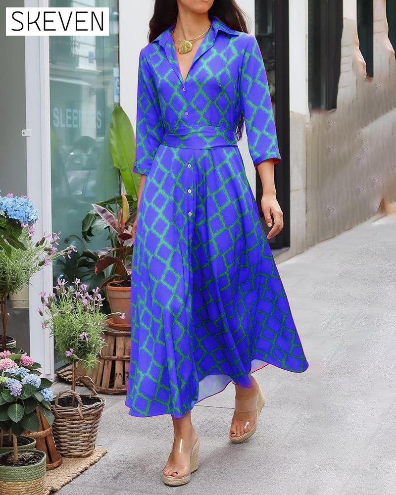 V-neck 3/4 sleeves Shirt Dress