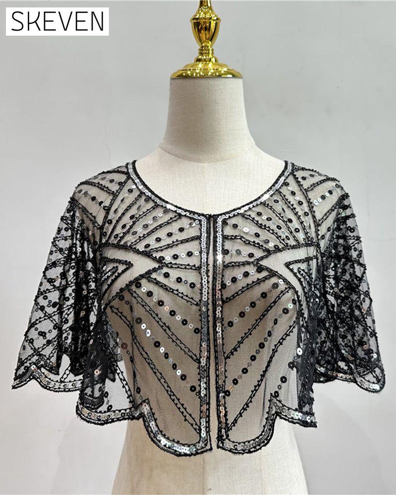 Châle vintage en dentelle orné de perles