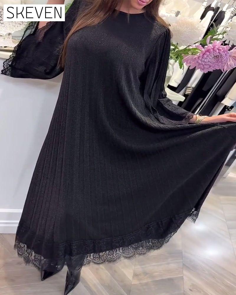 Round Neck Loose Lace Patchwork Dress