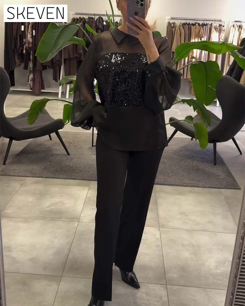 Bluse mit Puffärmeln und Kragen in Unifarbe