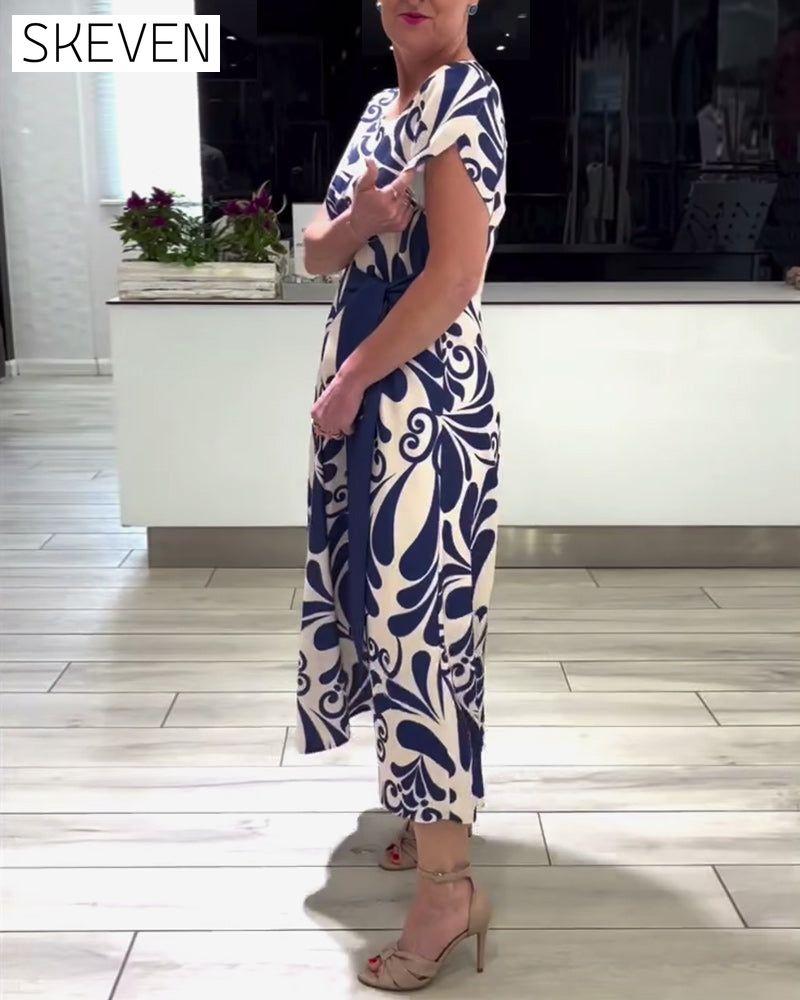 Elegantes Kurzarmkleid mit Kontrastprint