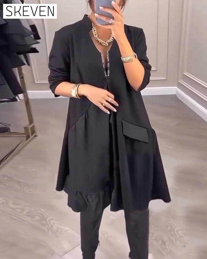 Artistic V-neck long-sleeved dress