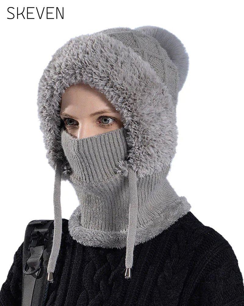 🔥Stylische, dicke Strickmütze für den Winter – mit warmem Gesichtsschutz und Schal🧣