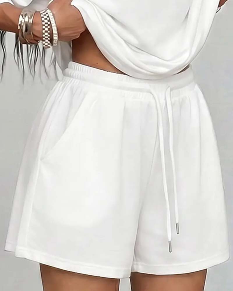 One-Shoulder Batwing Sleeve Loose Shorts Set