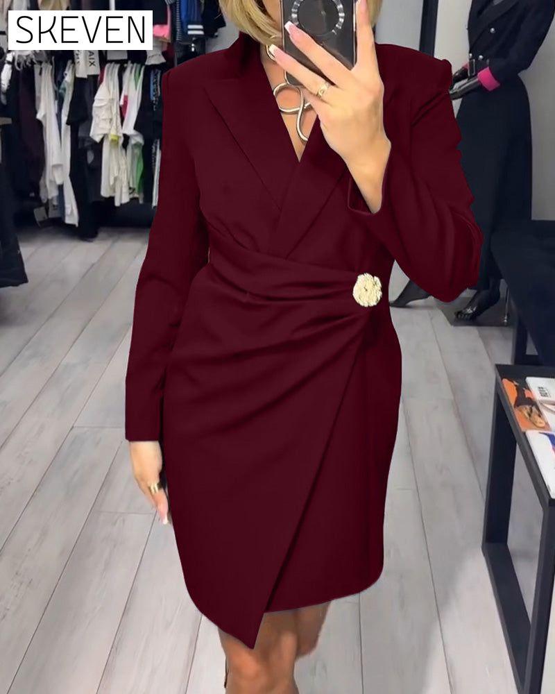 Einfarbiger Anzug mit Kragen, modisches Kleid