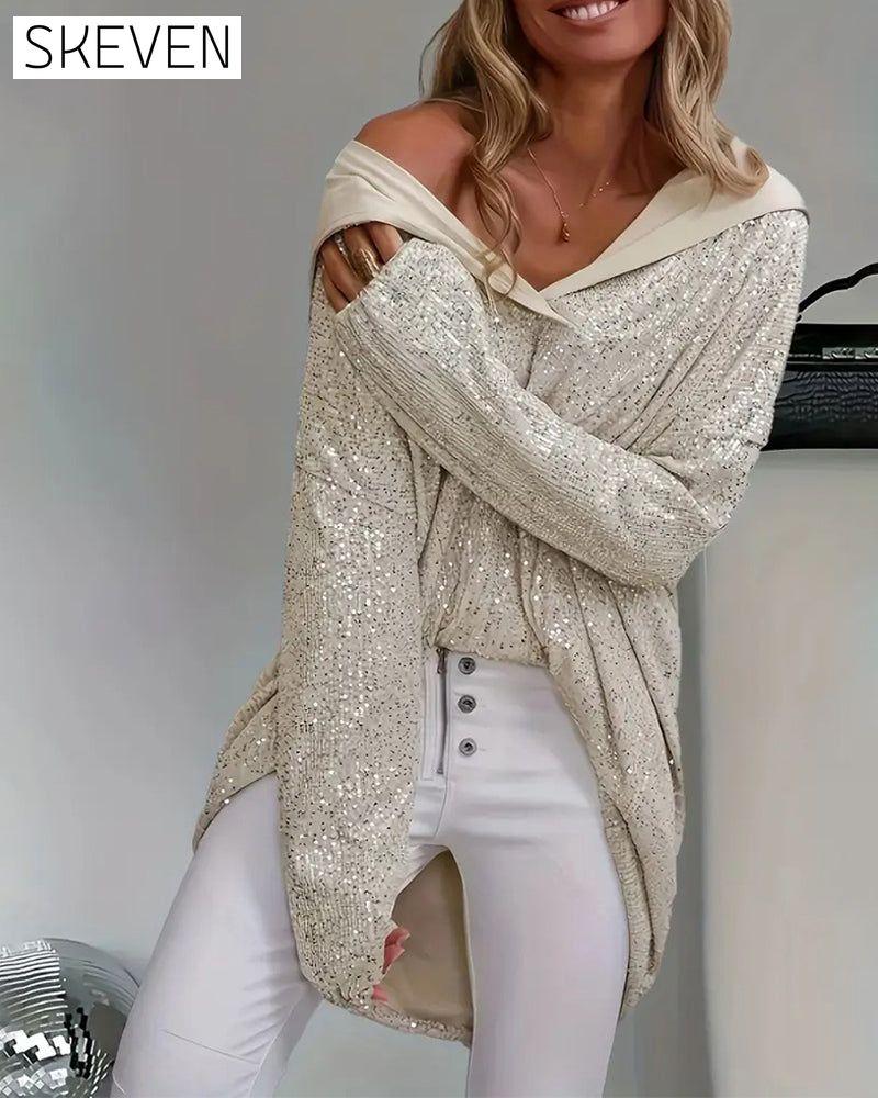 Women's Sparkly Sequin Loose Hoodie