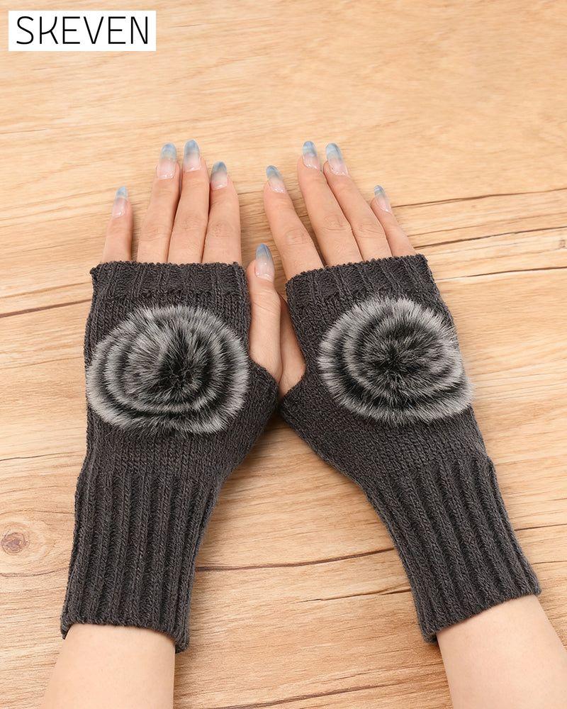 Warm Half-Fingerless Knitted Ball Gloves