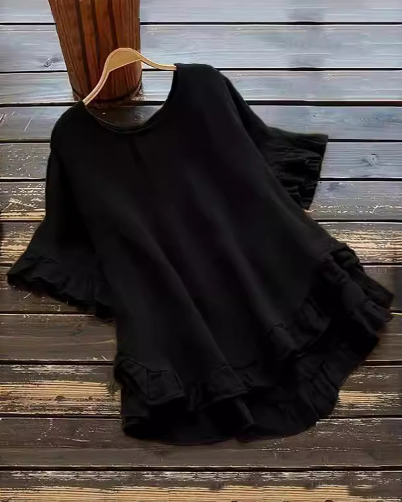 Solid Color Loose Ruffle Top