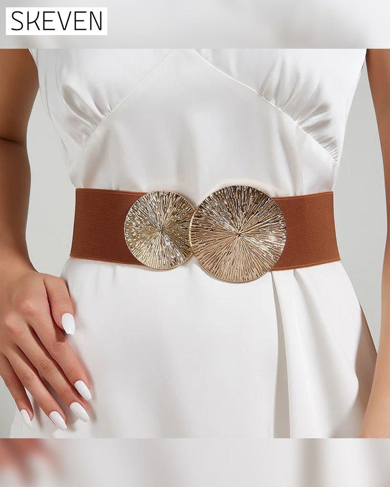 Damen Vintage Elastische Riem Met Gouden Gesp