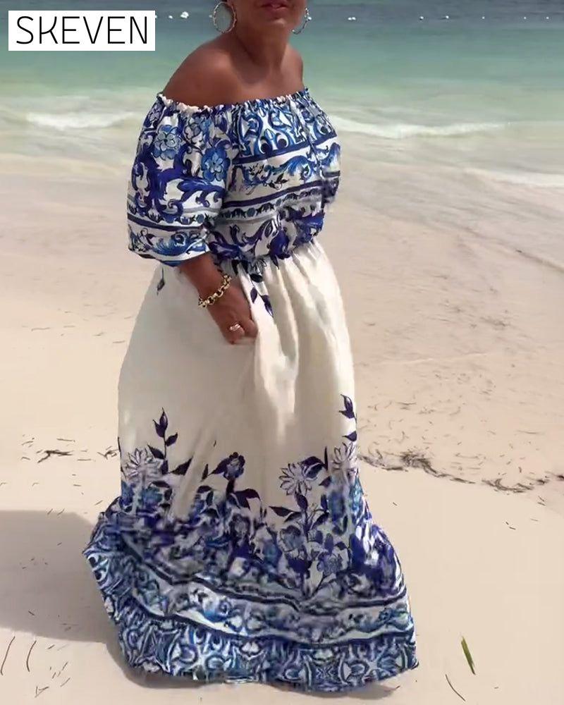 Off-Shoulder Printed Resort Dress