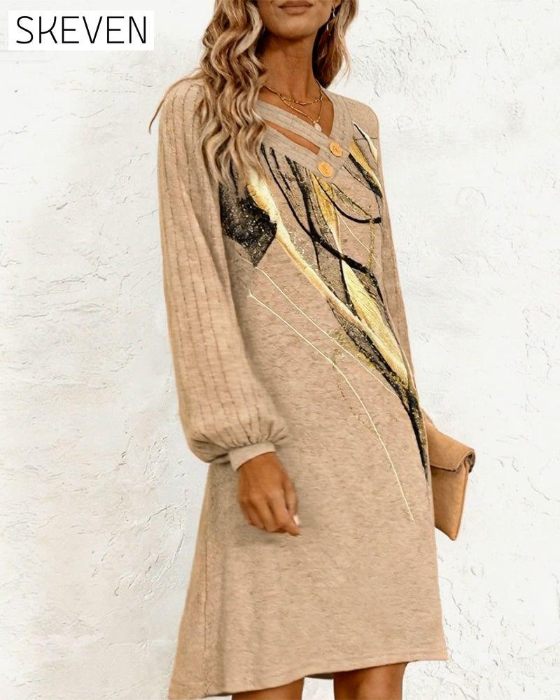 Robe droite imprimée à manches longues