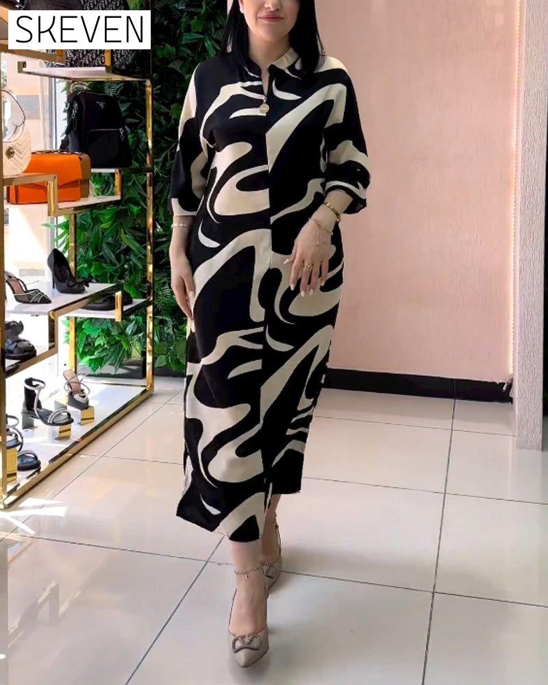 Contrast color casual printed dress