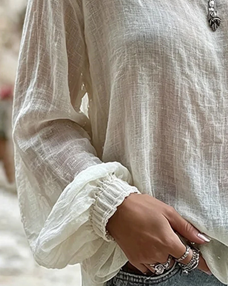 Round-Neck Lantern-Sleeve Top