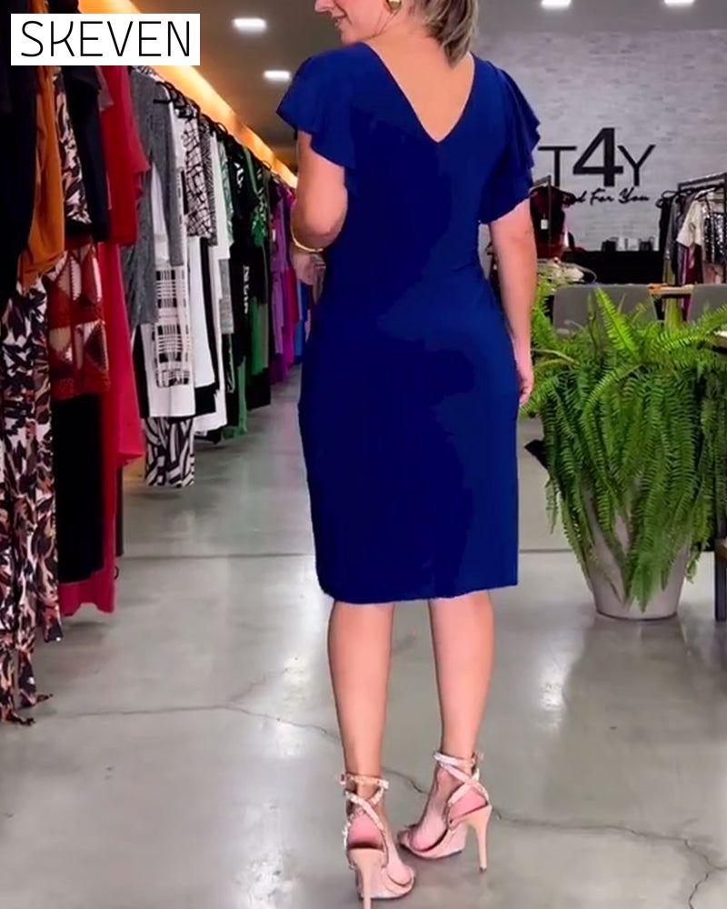 Robe sexy à col en V et manches à volants