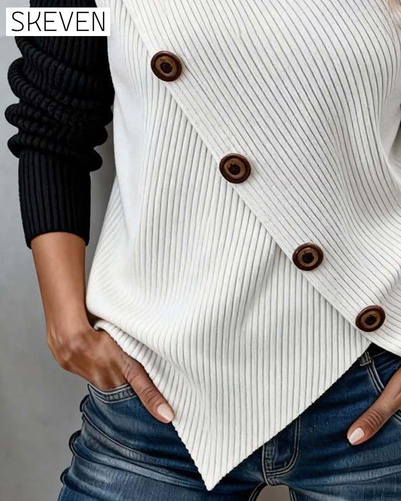 Geripptes Sweatshirt mit Farbblockmuster