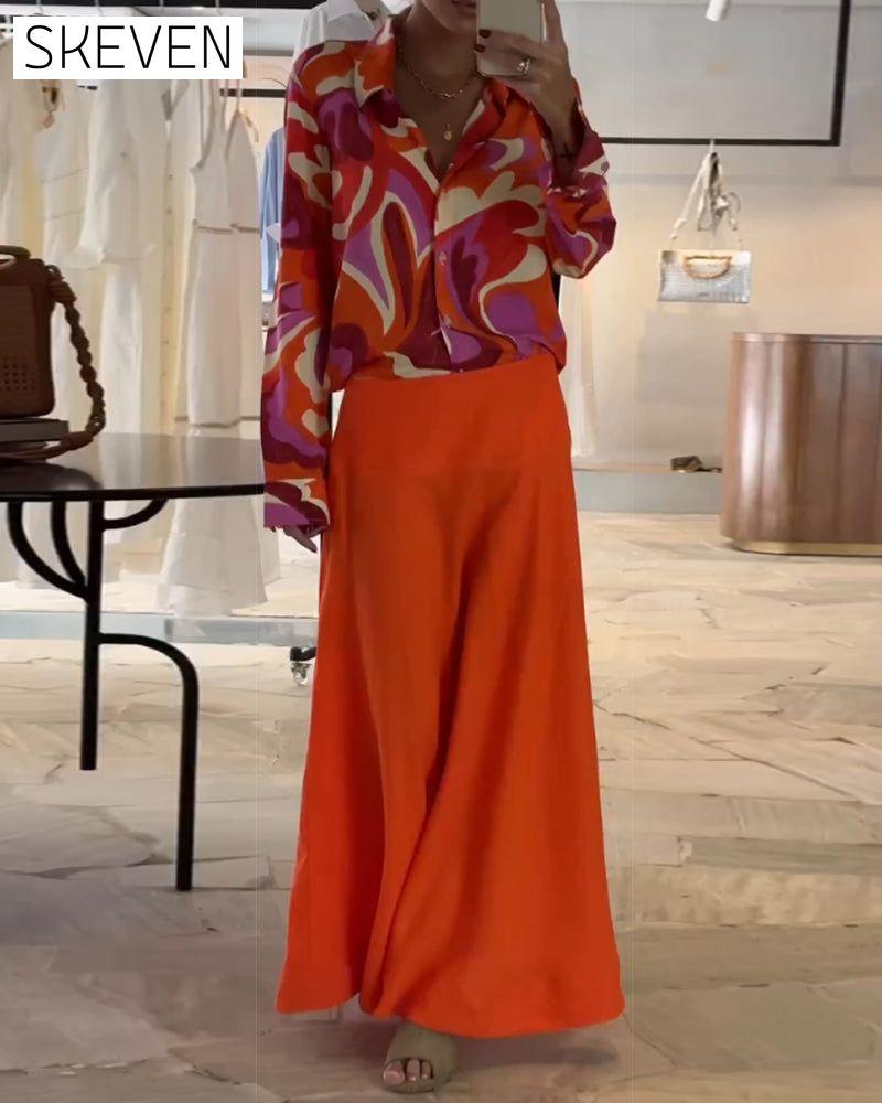 Lapel Colorful Printed Blouse with Buttons