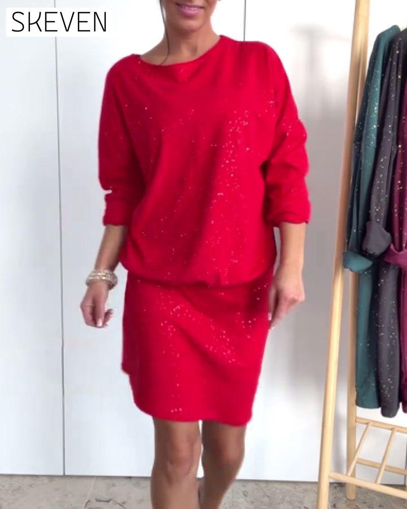 Robe de mode à col rond et fines paillettes