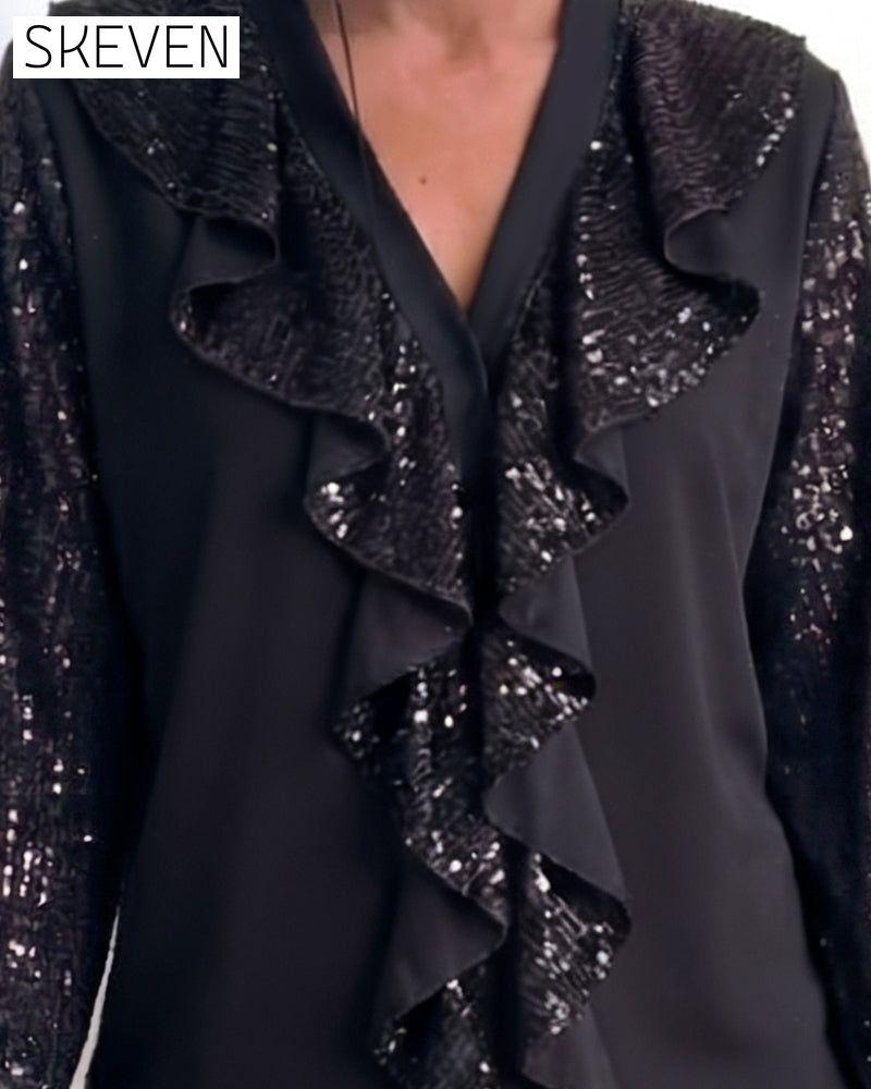 Ruffle V-Neck Sequin Dress