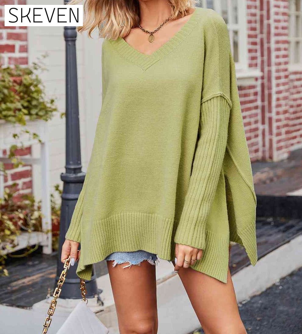 V-Neck Slit Exposed Seam Sweater Cardigan clothes SF Knit Ship From Overseas Sweater Sweaters