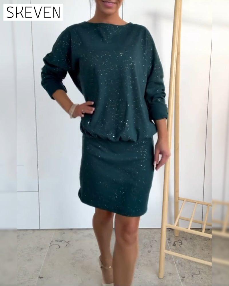 Robe de mode à col rond et fines paillettes