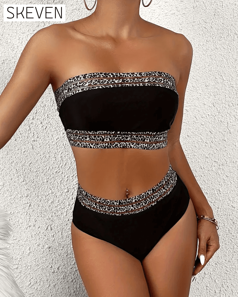 Zweiteiliger Bandeau-Bikini mit Kontrastprint