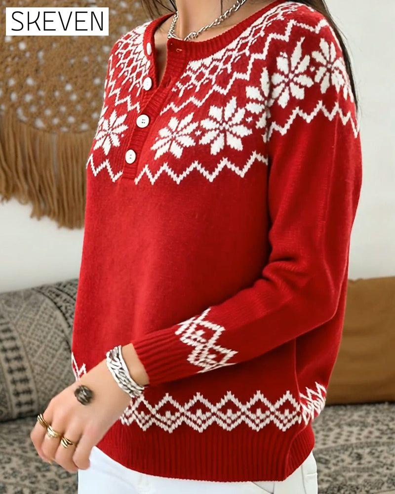 Pull mi-ouvert en jacquard à flocons de neige