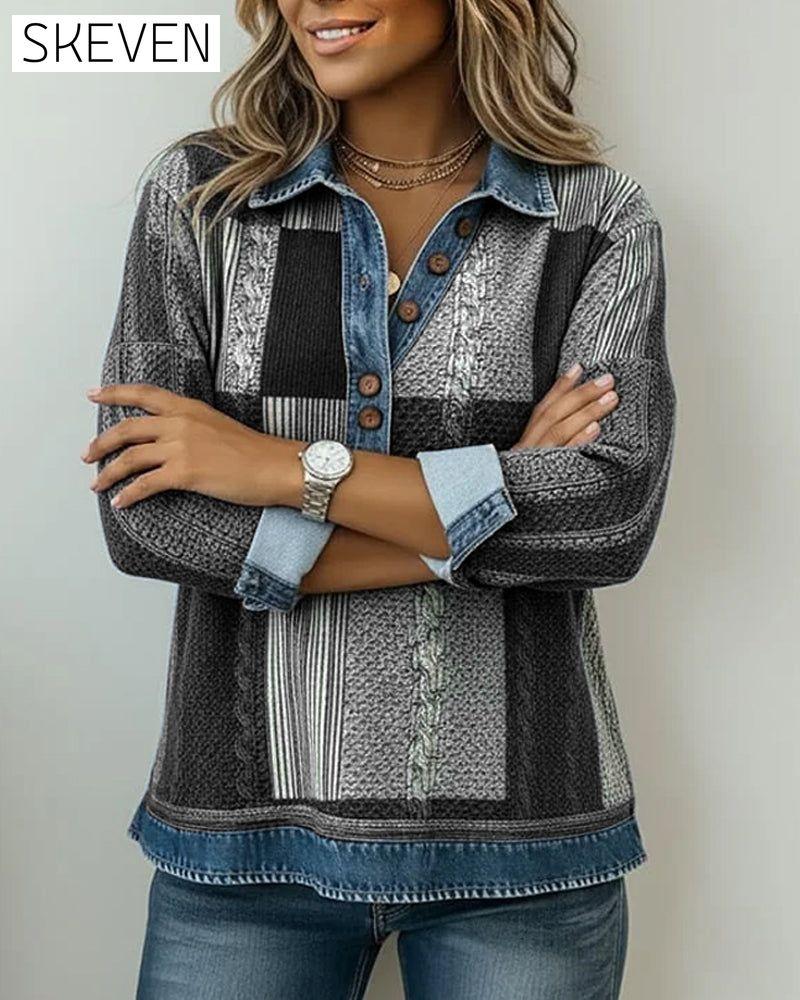 Sweat-shirt imprimé à manches longues et blocs de couleur