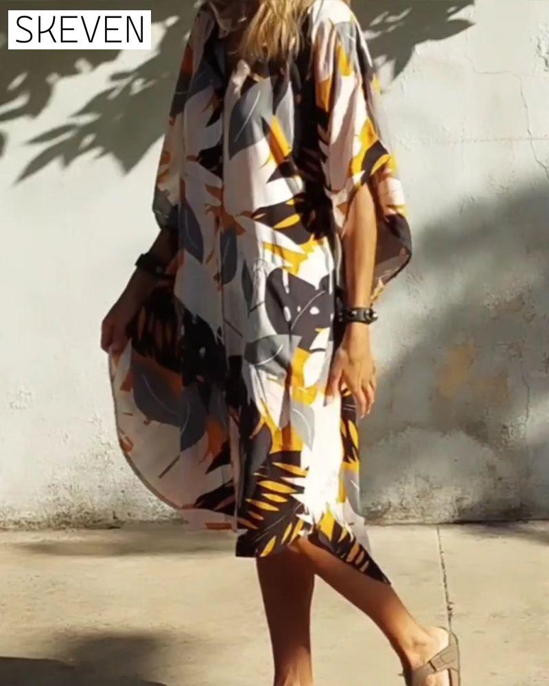 Pocket maple leaf print dress