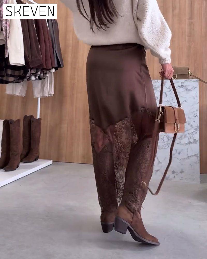 Jupe élégante en satin et dentelle patchwork